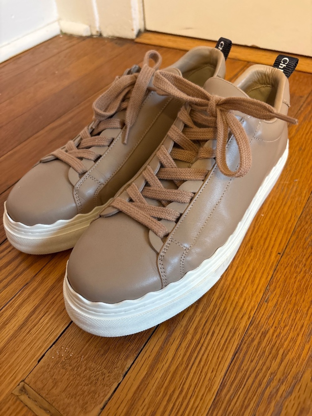 Chloe Taupe Leather Platform Sneakers